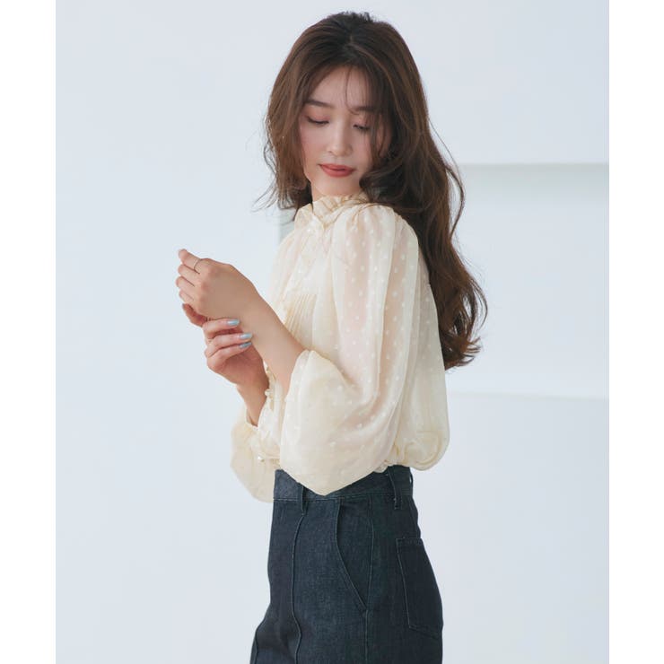 ベージュ(BE) | ドットシフォンピンタックブラウス | RUIRUE BOUTIQUE