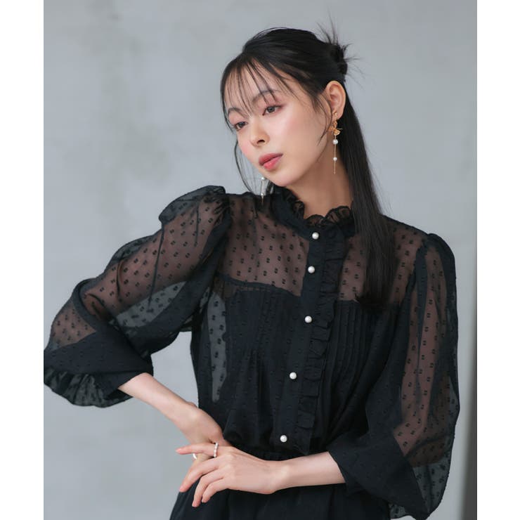 ブラック(BL) | ドットシフォンピンタックブラウス | RUIRUE BOUTIQUE