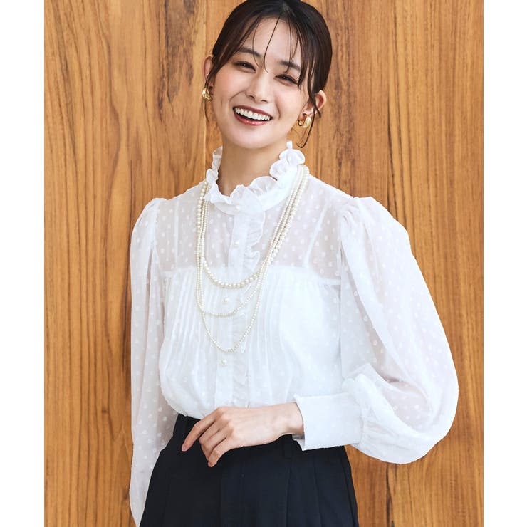 オフホワイト(WH) | ドットシフォンピンタックブラウス | RUIRUE BOUTIQUE
