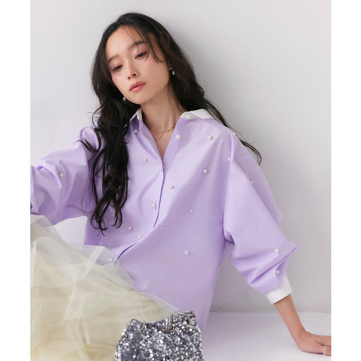 ラベンダー(PPU) | パールドットクロップドシャツ | RUIRUE BOUTIQUE
