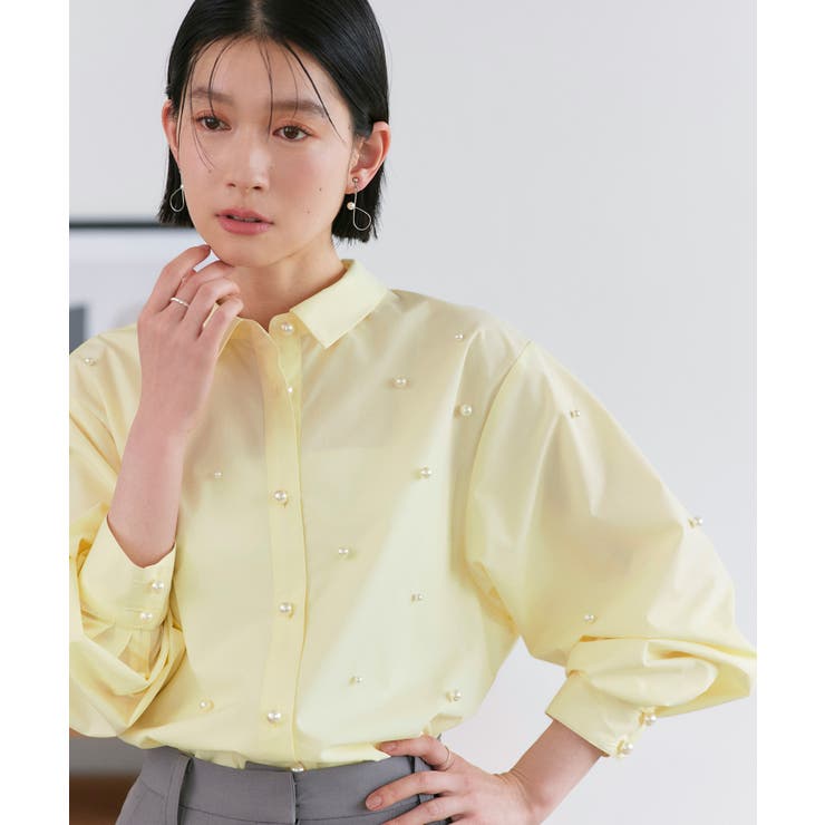 ライトイエロー(PYE) | パールドットクロップドシャツ | RUIRUE BOUTIQUE