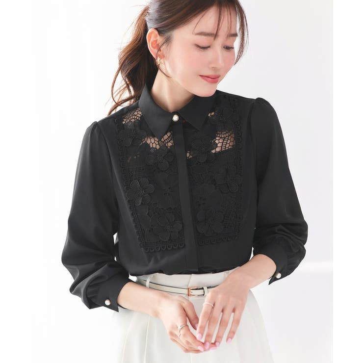 ブラック(BL) | フラワーモチーフブラウス | RUIRUE BOUTIQUE