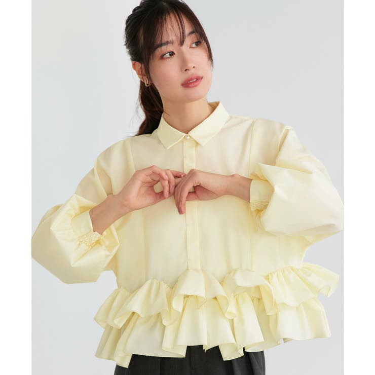 ライトイエロー(PYE) | ダブルフリルクロップドドルマンシャツ | RUIRUE BOUTIQUE