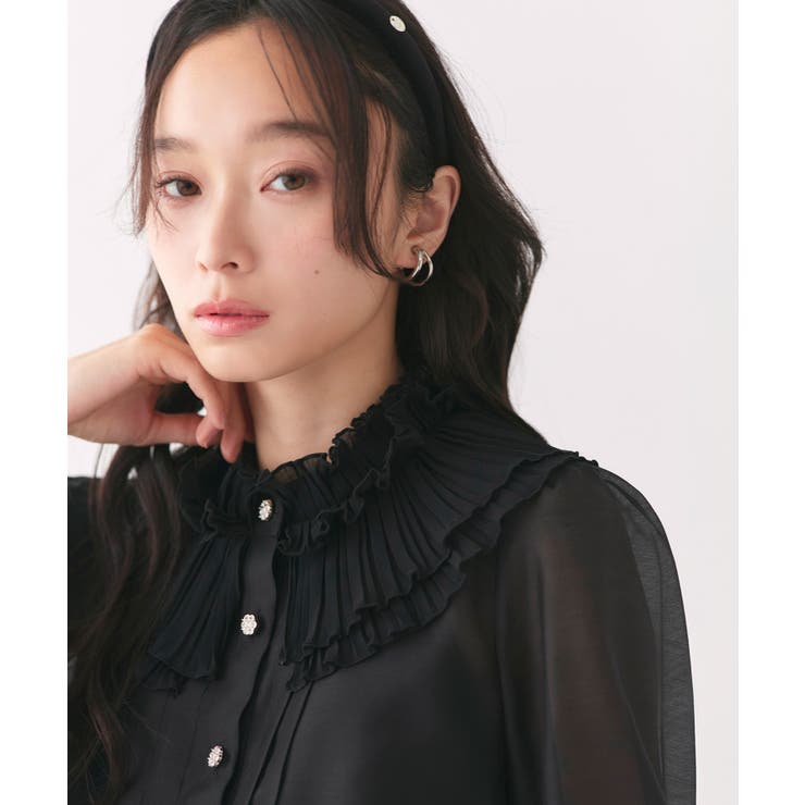 ブラック(BL) | プリーツカラーブラウス | RUIRUE BOUTIQUE