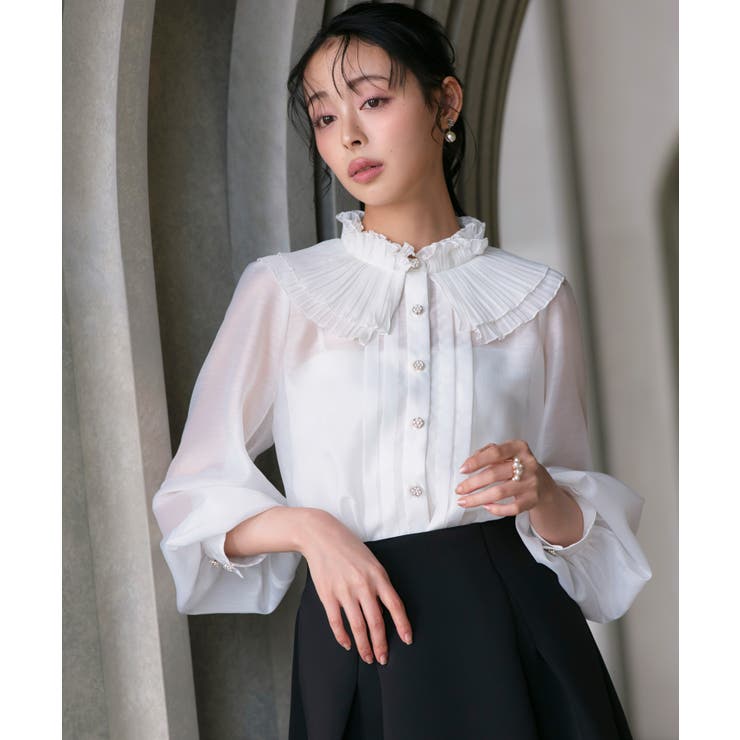 ホワイト(WH) | プリーツカラーブラウス | RUIRUE BOUTIQUE