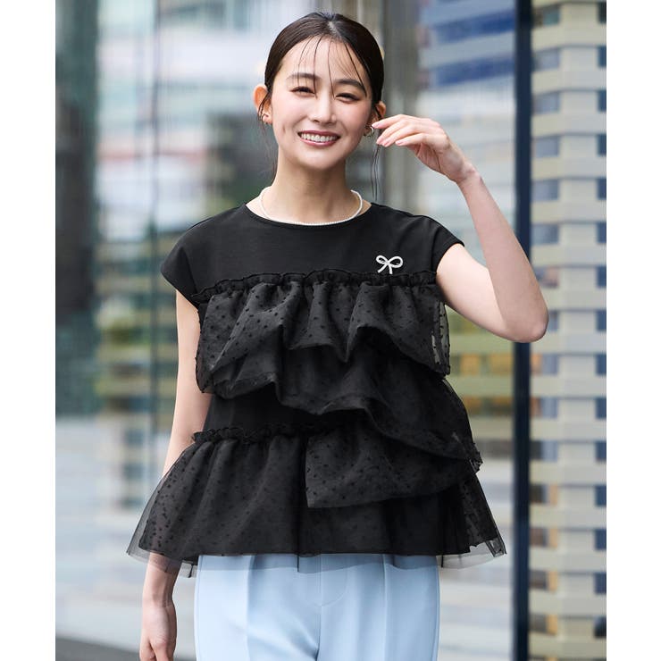 ブラック(BL) | シアードット×チュール デザイントップス | RUIRUE BOUTIQUE