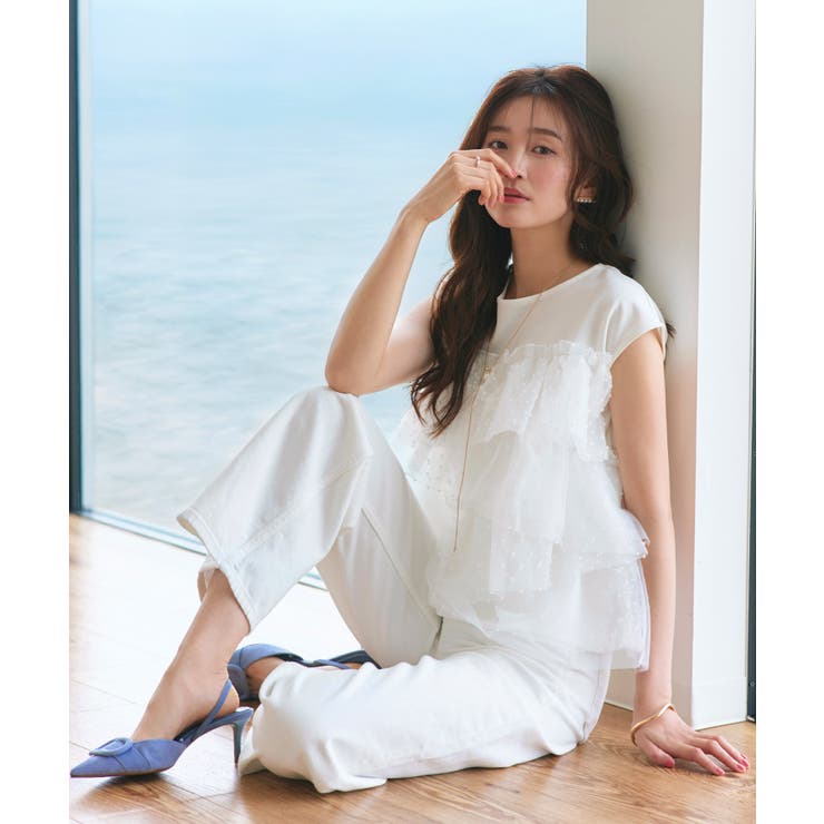 ホワイト(WH) | シアードット×チュール デザイントップス | RUIRUE BOUTIQUE