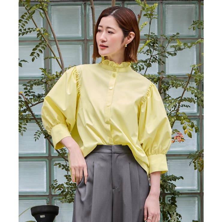 イエロー(PYE) | 洗える フリルスタンドカラー・オーバーブラウス | RUIRUE BOUTIQUE
