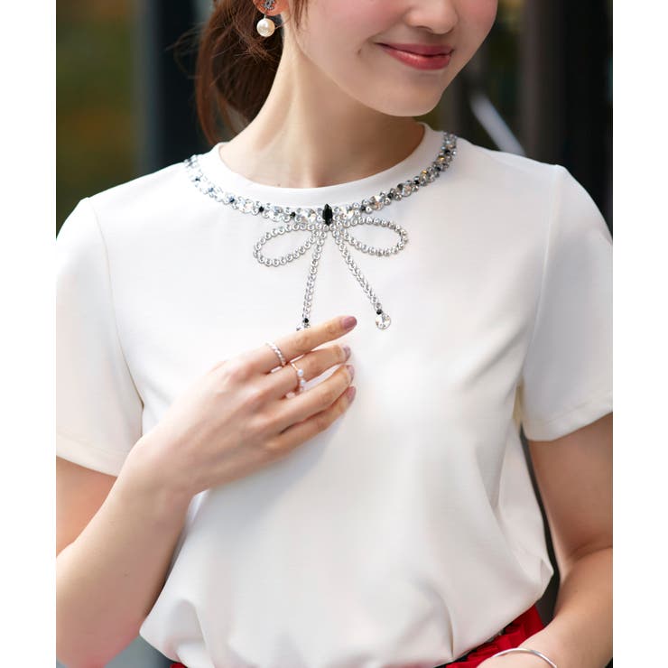 【洗える】ドレスTシャツ（ビジューリボン） | RUIRUE BOUTIQUE | 詳細画像6 