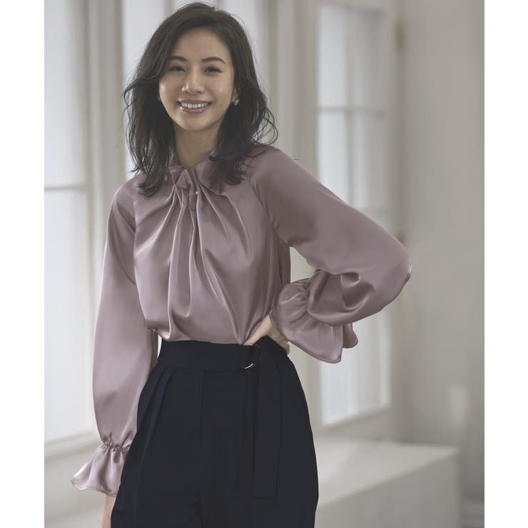 長袖/ラベンダー(PPU) | ウエーブタックパールブラウス | RUIRUE BOUTIQUE