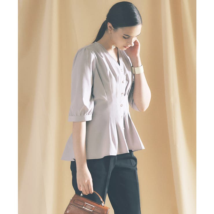グレージュ(PGY) | ウエストタックブラウス | RUIRUE BOUTIQUE