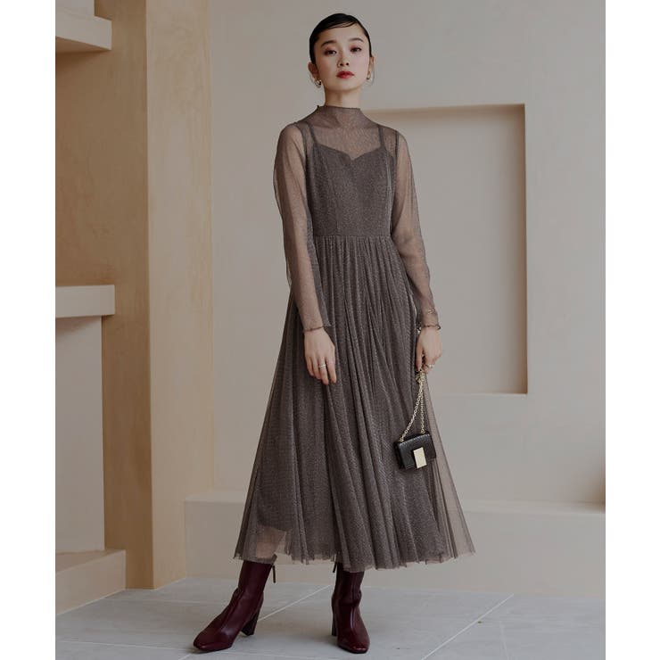 チャコール(DGY) | ラメチュールメロウワンピースドレス | RUIRUE BOUTIQUE