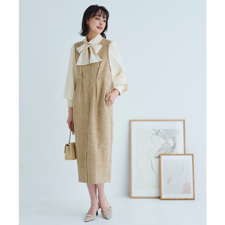ミックスツイードコンビ・ロングナローワンピースドレス | RUIRUE BOUTIQUE | 詳細画像12 