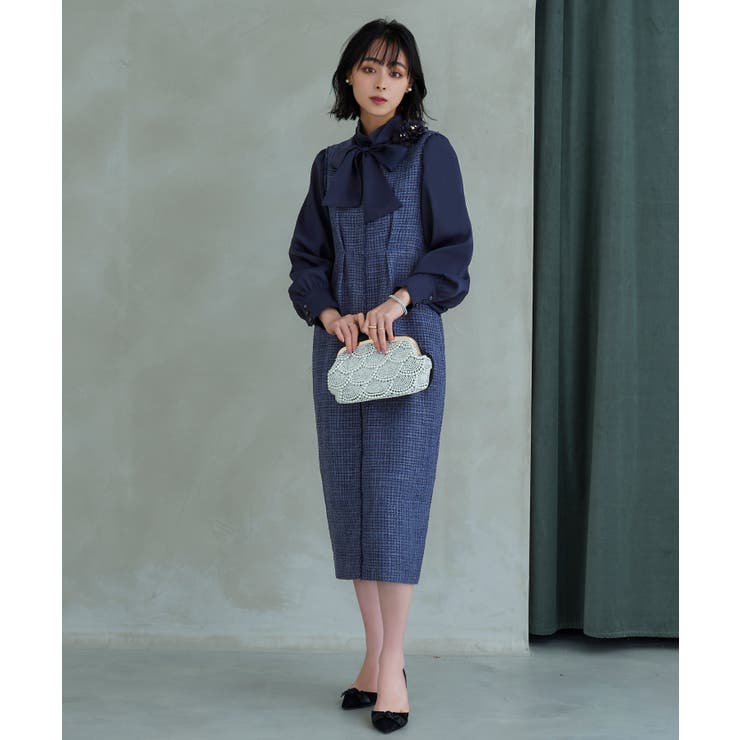 ミックスツイードコンビ・ロングナローワンピースドレス | RUIRUE BOUTIQUE | 詳細画像4 