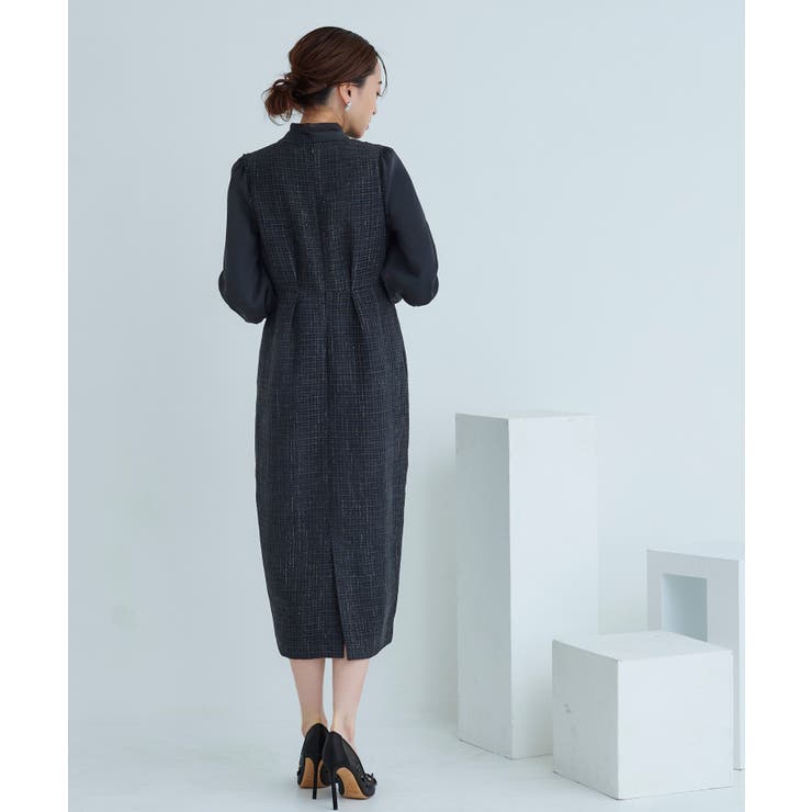 ミックスツイードコンビ・ロングナローワンピースドレス | RUIRUE BOUTIQUE | 詳細画像6 