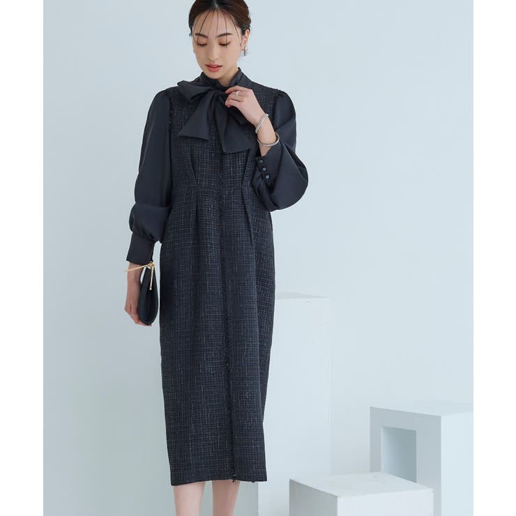 ミックスツイードコンビ・ロングナローワンピースドレス | RUIRUE BOUTIQUE | 詳細画像8 