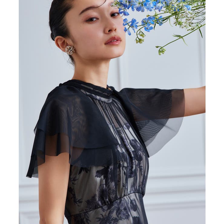 ブラック(BL) | フラワープリントシアーワンピース | RUIRUE BOUTIQUE