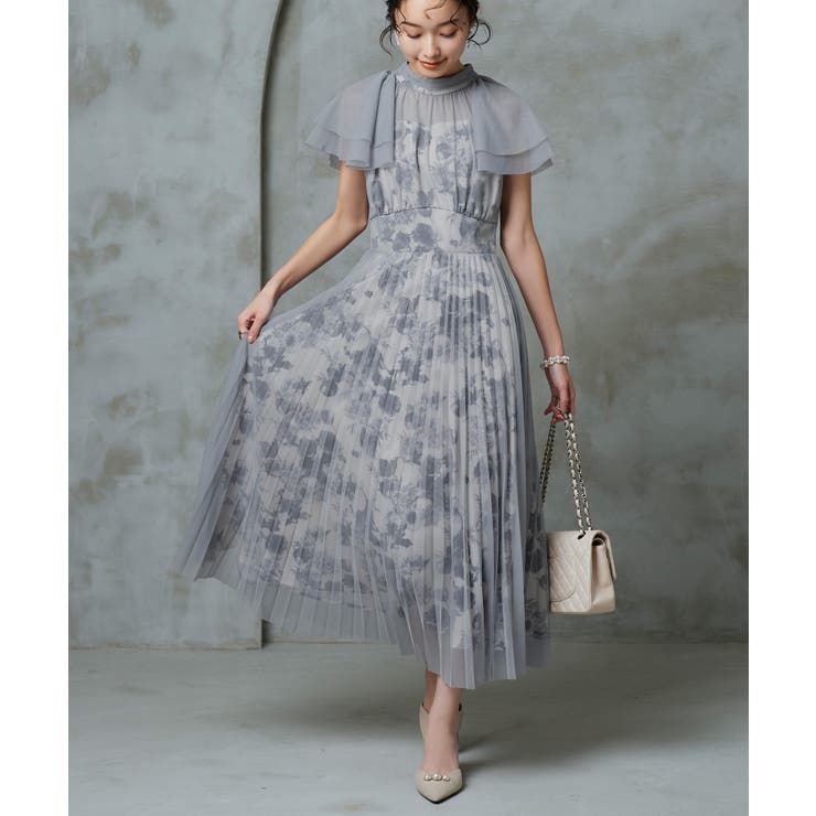 グレー(PGY) | フラワープリントシアーワンピース | RUIRUE BOUTIQUE