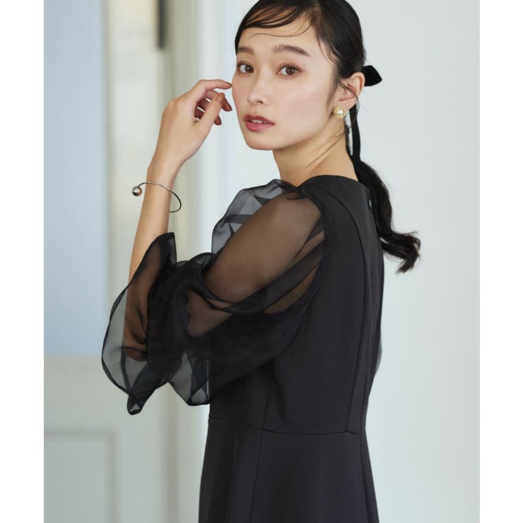 オーガンジースリーブ フレアワンピースドレス | RUIRUE BOUTIQUE | 詳細画像15 