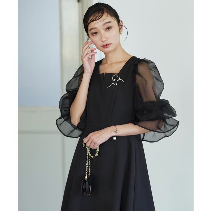オーガンジースリーブ フレアワンピースドレス | RUIRUE BOUTIQUE | 詳細画像18 