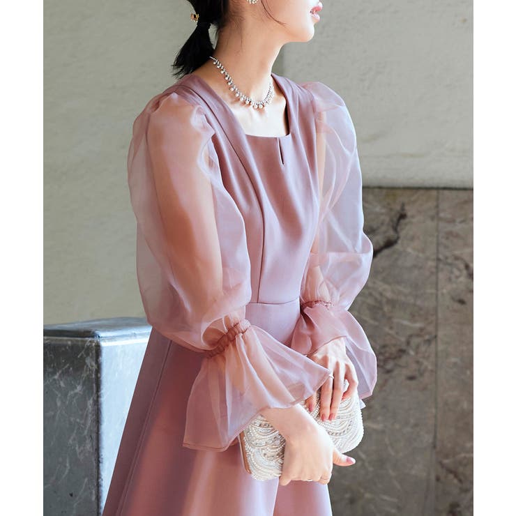 オーガンジースリーブ フレアワンピースドレス | RUIRUE BOUTIQUE | 詳細画像29 