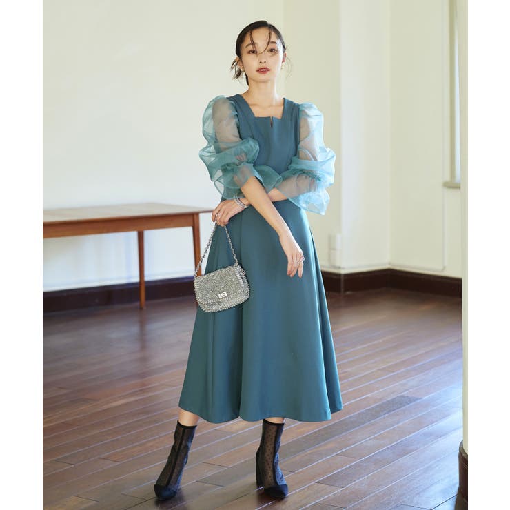 オーガンジースリーブ フレアワンピースドレス | RUIRUE BOUTIQUE | 詳細画像7 