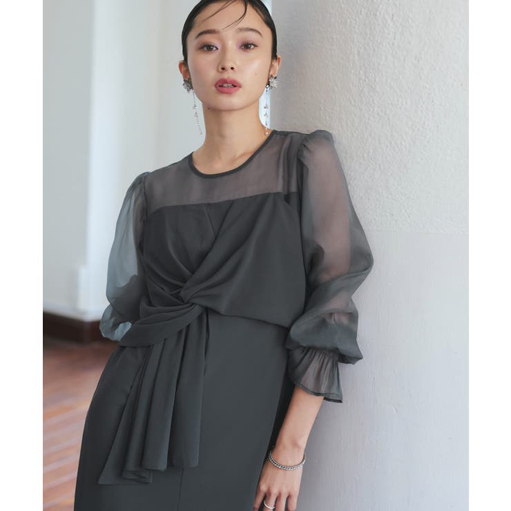 チャコール(DGY) | 3wayドレープリボンシフォンタイトワンピースドレス | RUIRUE BOUTIQUE