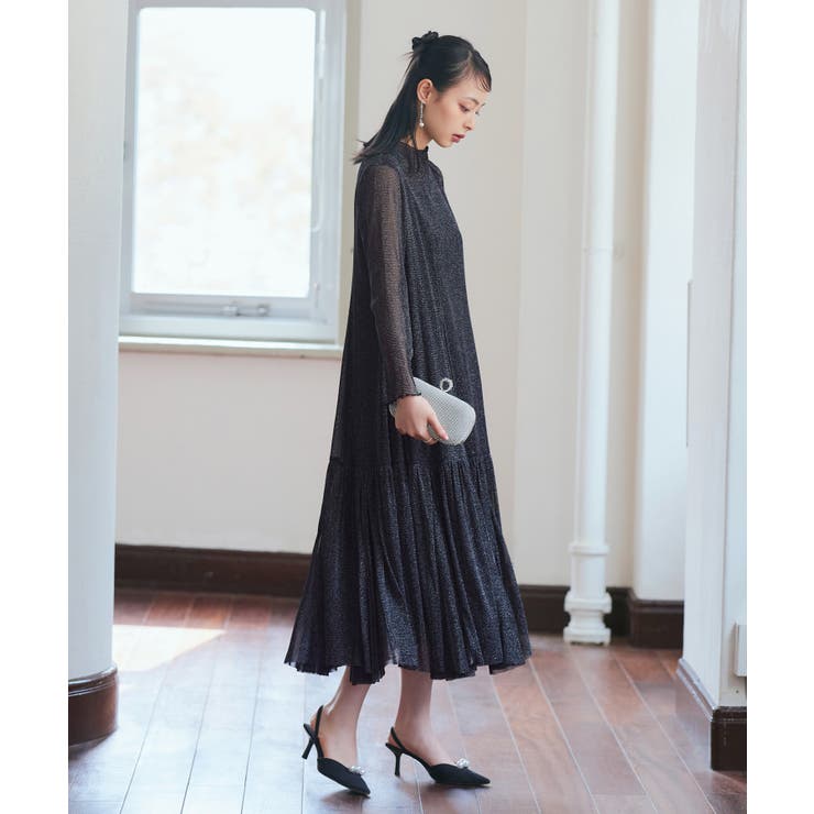ブラック(BL) | ラメチュールメロウワンピースドレス | RUIRUE BOUTIQUE