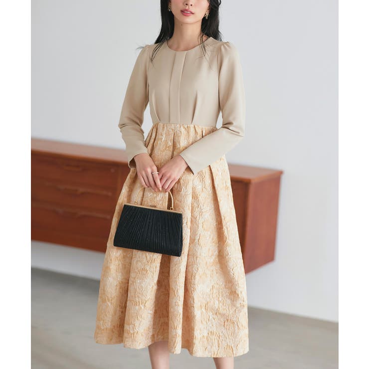 ベージュ(BE) | ふくれジャカードドッキングワンピース | RUIRUE BOUTIQUE