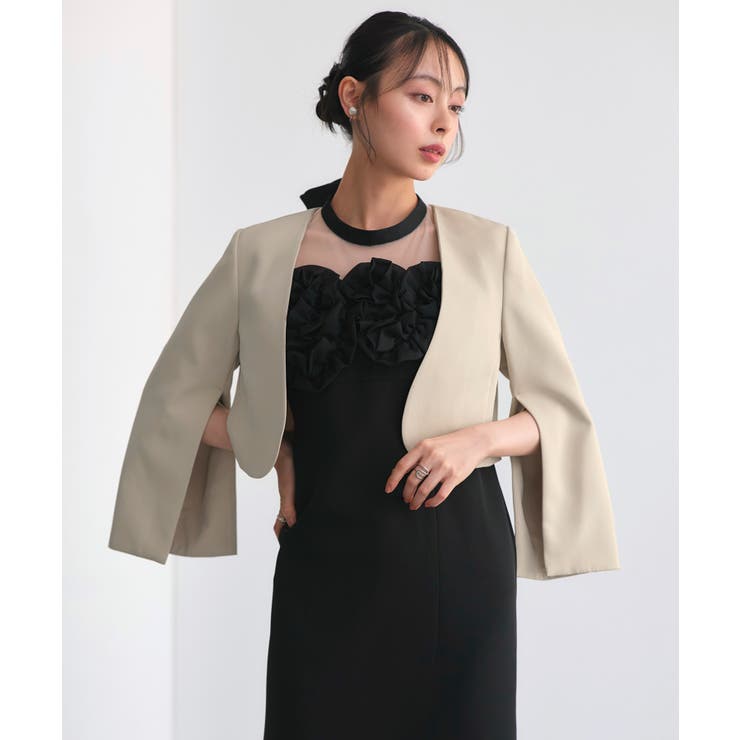 アイボリー×ブラック(BLZ) | ボレロ＆フリルワンピセットアップ | RUIRUE BOUTIQUE