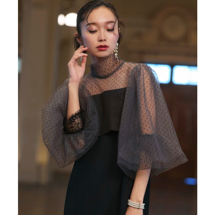ブラック×グレー(BLZ) | シアードットIラインワンピースドレス | RUIRUE BOUTIQUE