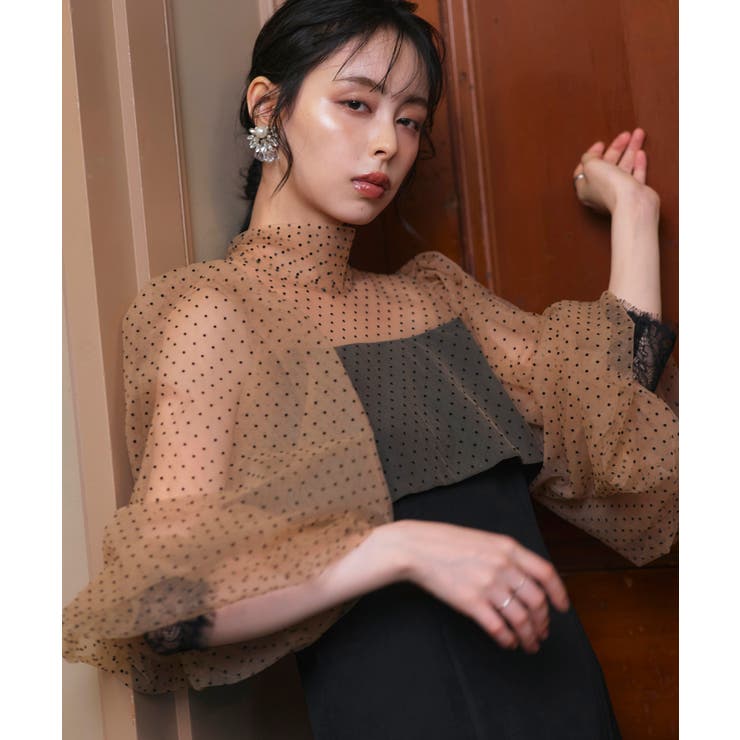 ブラック×ブラウン(BRZ) | シアードットIラインワンピースドレス | RUIRUE BOUTIQUE