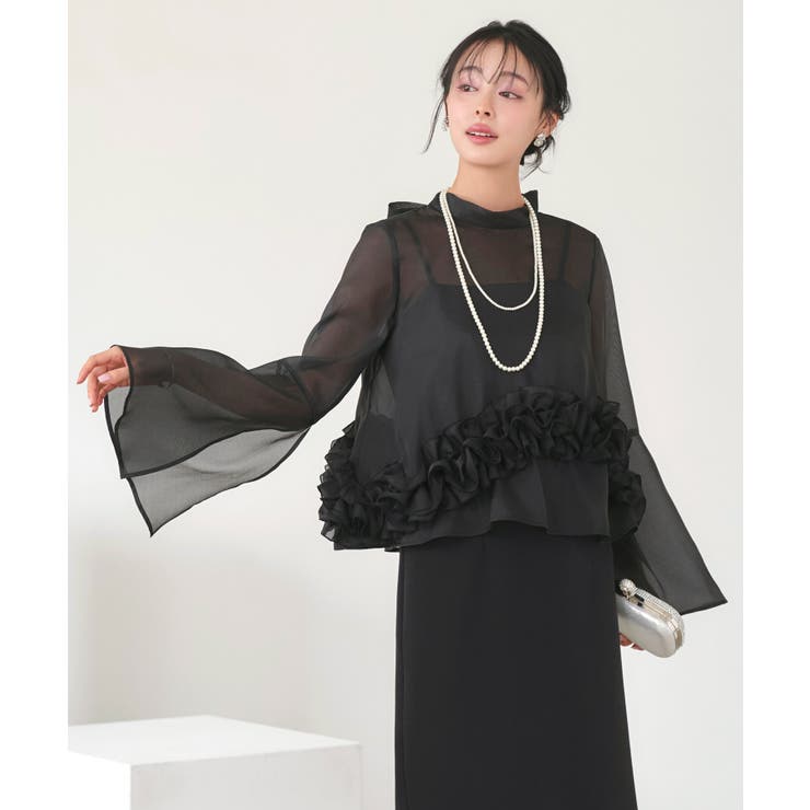 ブラック(BL) | シアーオーガンジートップス＆ストレッチキャミドレス | RUIRUE BOUTIQUE