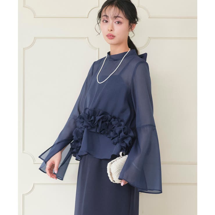 ネイビー(NE) | シアーオーガンジートップス＆ストレッチキャミドレス | RUIRUE BOUTIQUE