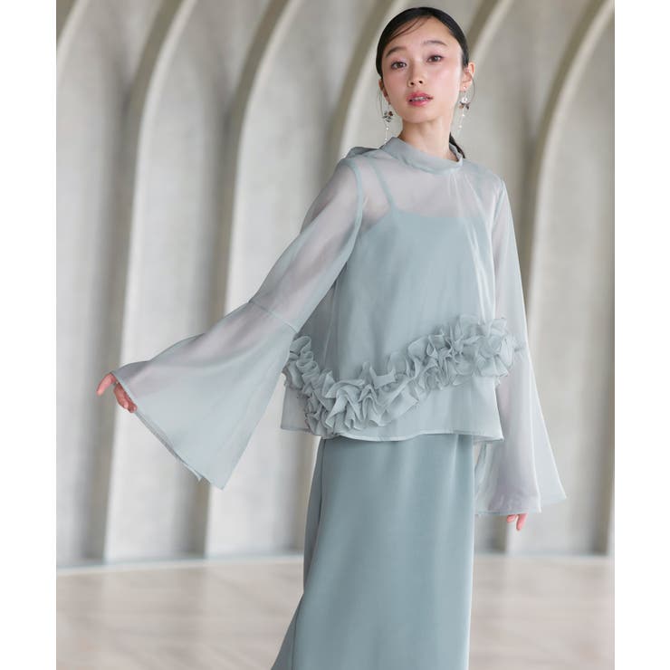 アッシュブルー(PBU) | シアーオーガンジートップス＆ストレッチキャミドレス | RUIRUE BOUTIQUE