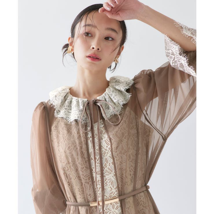 ベルト付きシアーチュールガウン×レースキャミ3点セットドレス | RUIRUE BOUTIQUE | 詳細画像4 