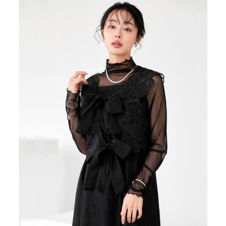 前後2wayシアーリボンジレ＆リップルフレアワンピースドレス | RUIRUE BOUTIQUE | 詳細画像9 