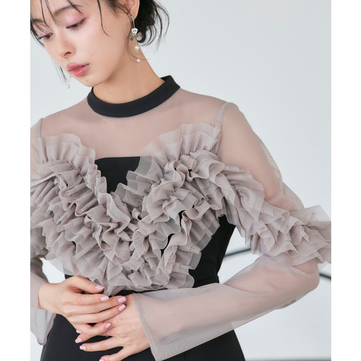 チュールフリルタイトワンピースドレス | RUIRUE BOUTIQUE | 詳細画像4 