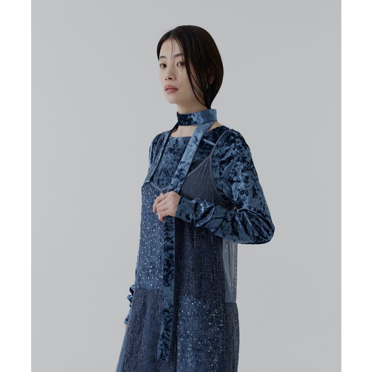 ブルー(BU) | 【2点セット】パッチワークレースキャミワンピース＆ベロアマキシワンピース（ボウタ… | RUIRUE BOUTIQUE