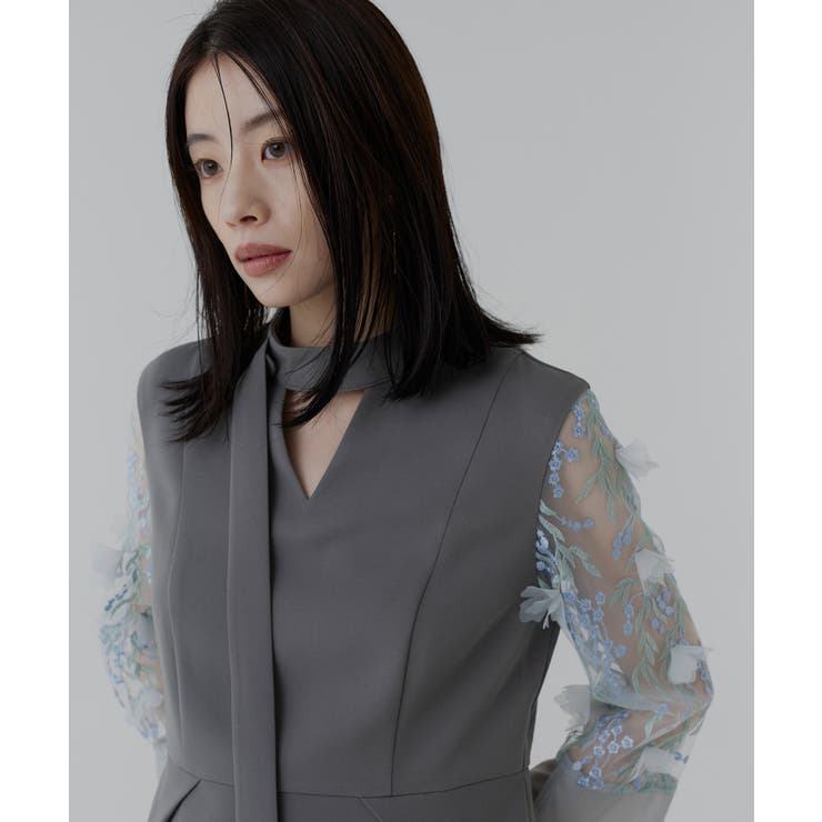 フラワーモチーフスリーブIラインワンピースドレス | RUIRUE BOUTIQUE | 詳細画像13 