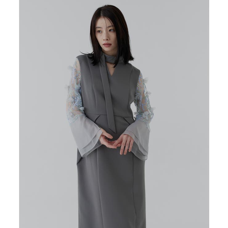 フラワーモチーフスリーブIラインワンピースドレス | RUIRUE BOUTIQUE | 詳細画像14 