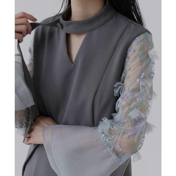 フラワーモチーフスリーブIラインワンピースドレス | RUIRUE BOUTIQUE | 詳細画像15 
