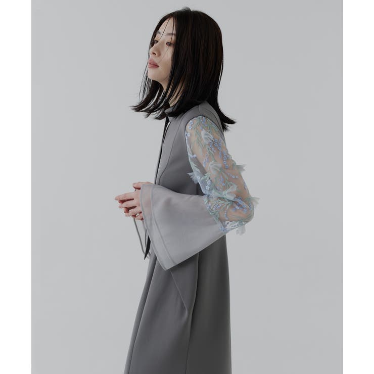 フラワーモチーフスリーブIラインワンピースドレス | RUIRUE BOUTIQUE | 詳細画像17 
