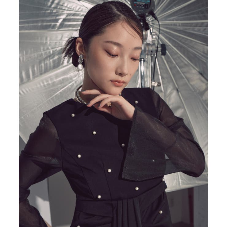 パールデザインドレープIラインワンピースドレス | RUIRUE BOUTIQUE | 詳細画像12 