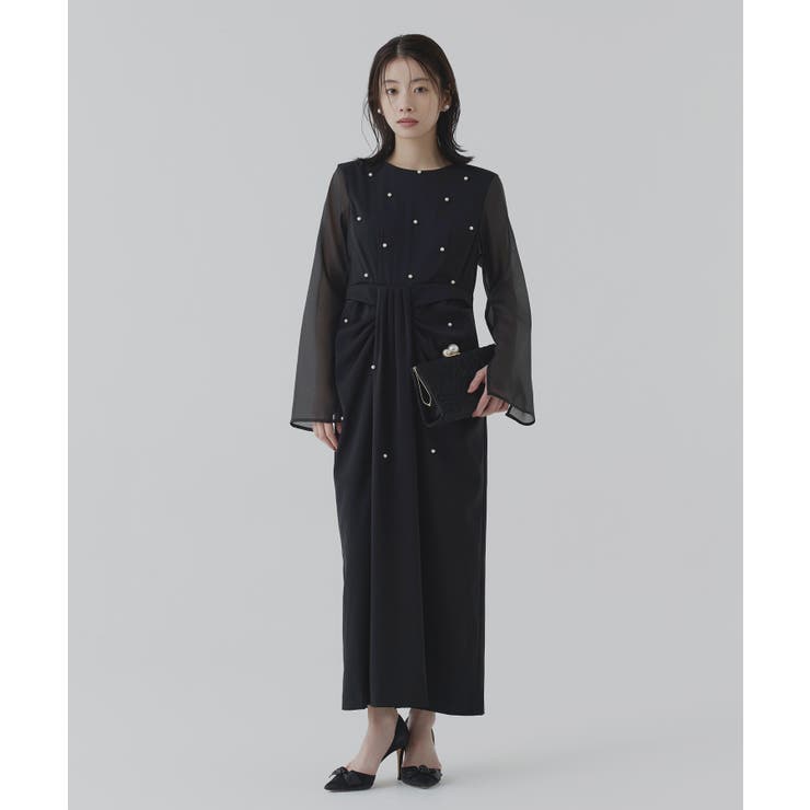 パールデザインドレープIラインワンピースドレス | RUIRUE BOUTIQUE | 詳細画像14 