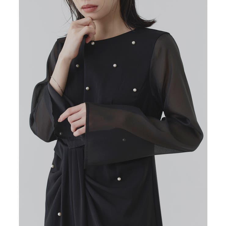 パールデザインドレープIラインワンピースドレス | RUIRUE BOUTIQUE | 詳細画像16 