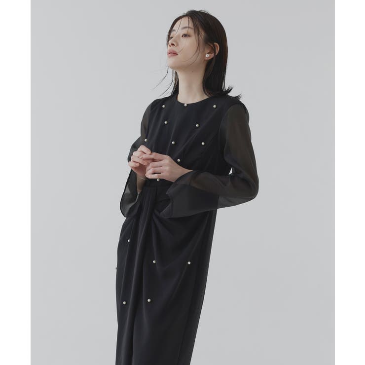 パールデザインドレープIラインワンピースドレス | RUIRUE BOUTIQUE | 詳細画像17 