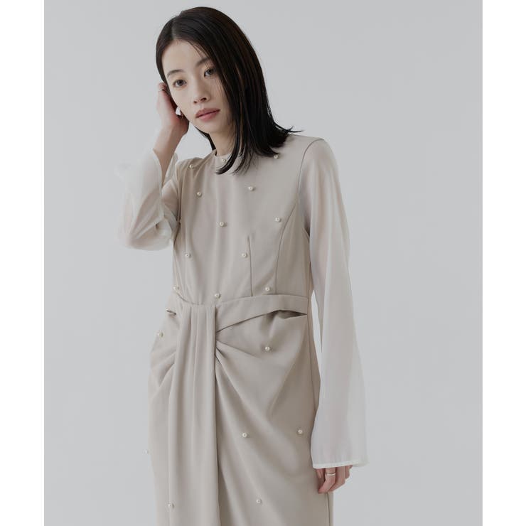 パールデザインドレープIラインワンピースドレス | RUIRUE BOUTIQUE | 詳細画像18 