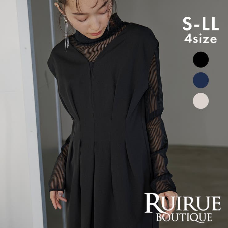 ストライプレースタックワンピースドレス | RUIRUE BOUTIQUE | 詳細画像1 
