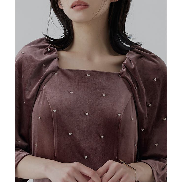 ハート刺繍ベロアワンピース[品番：ANRW0007576]｜RUIRUE BOUTIQUE
